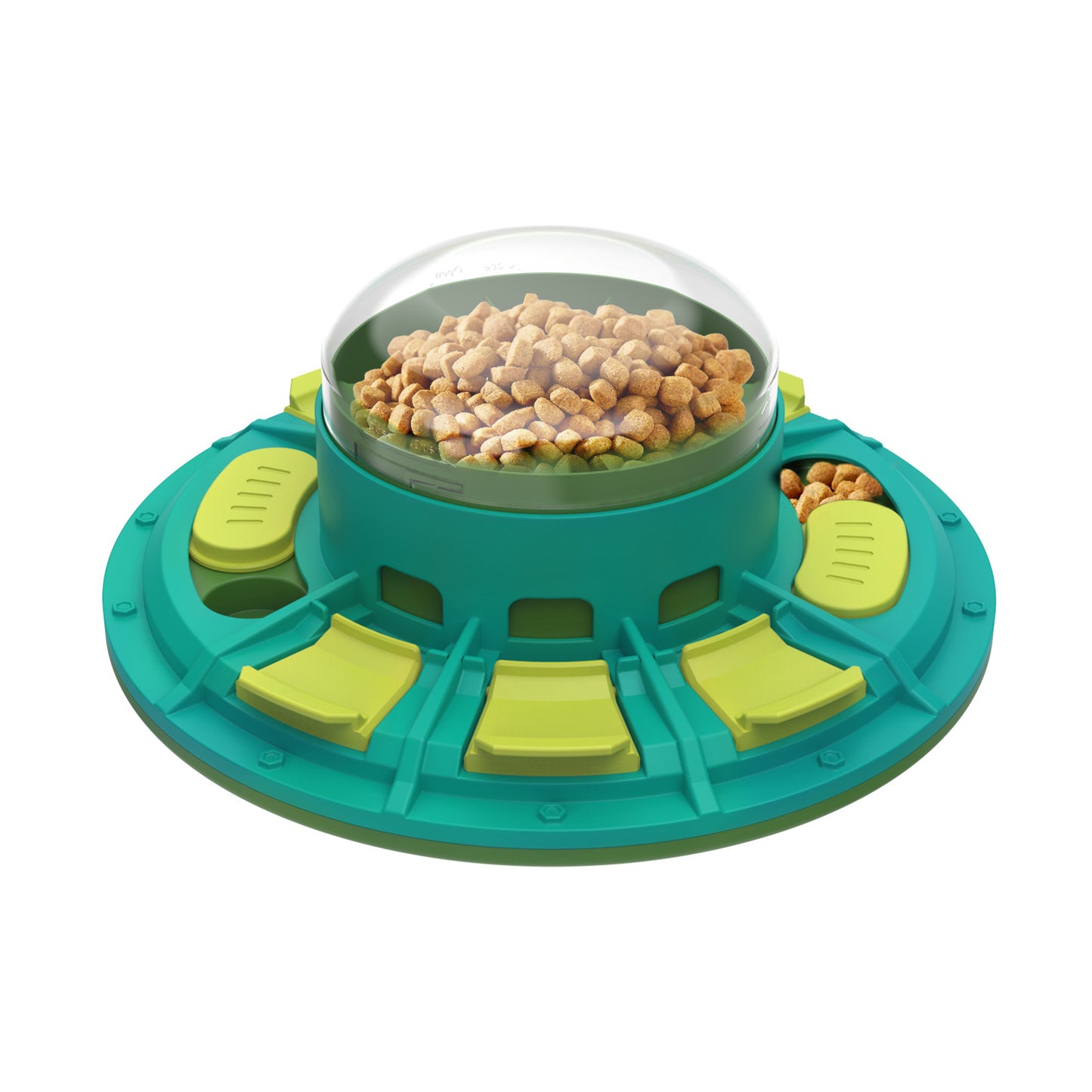 BrainBites IQ treat station clean studio shot with lid open showing kibble compartments