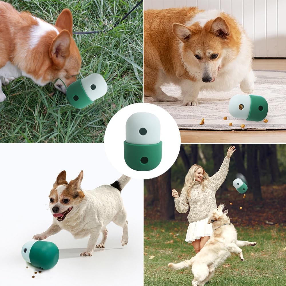 ChaseBite treat ball lifestyle collage of real dogs playing with the toy outdoors and indoors